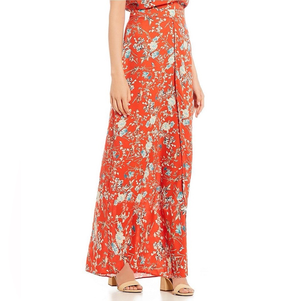 Gianni Bini Red Maxi floral skirt